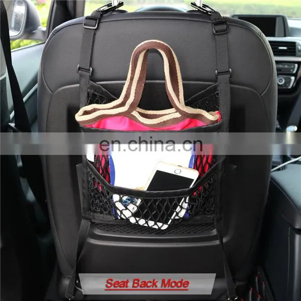 3-Layer Car Mesh Organizer Seat Back Net Bag Barrier of Backseat Pets Children Kids Cargo Tissue Purse Holder Driver Storage photo-3