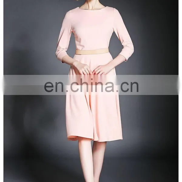 Ladies High Quality Three Quarter Sleeve Solid Knit Dress, Swing Dress Wholesale photo-6