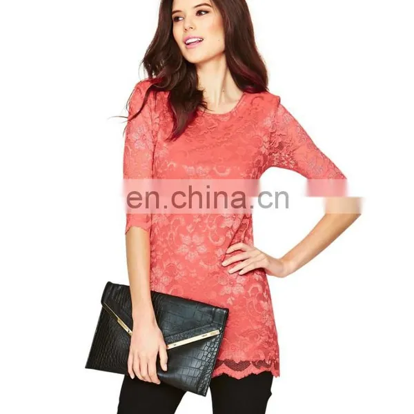 2014 Most Fashionable Long Sleeve Lace Ladies Tops Latest Design
