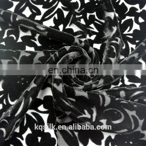 Flower Design 100% Black Silk Velvet Fabric Burnout Silk Velvet Fabric photo-2