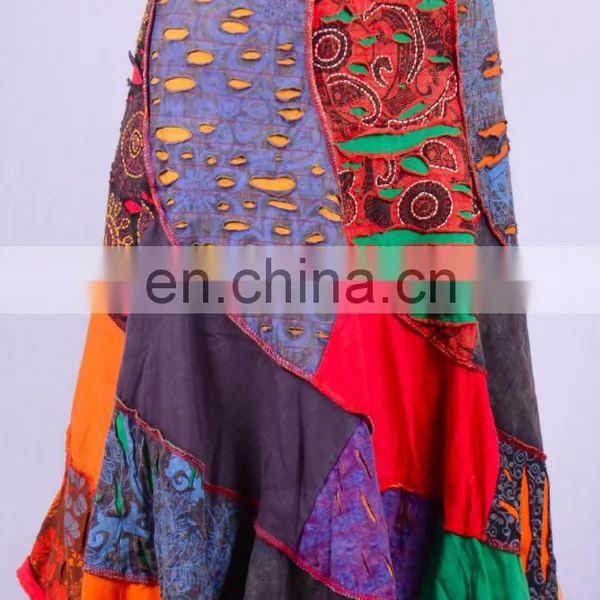 Vintage Patchwork Colorful Boho Maxi Skirt HHCH 129 A photo-2