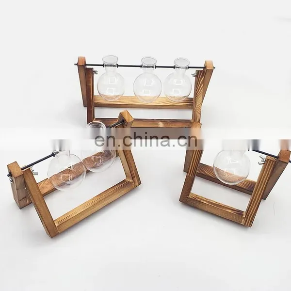 Terrarium Creative Hydroponic Plant Transparent Vase Wooden Frame Vase Decoration Glass Tabletop Plant Bonsai Decor Flower Vase photo-2