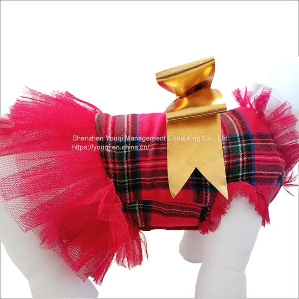 Lace Dog Dress/ Red Plaid Skirt Lace Dog Dress/ Dog Festival Dress/ photo-3