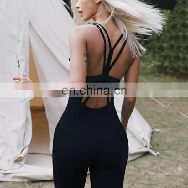 Sexy One Piece Yoga Gym Jumpsuit Ladies Dance Activewear Bra Leggings Jumpsuit Set Custom Logo Outdoor Sports Running Wear photo-3