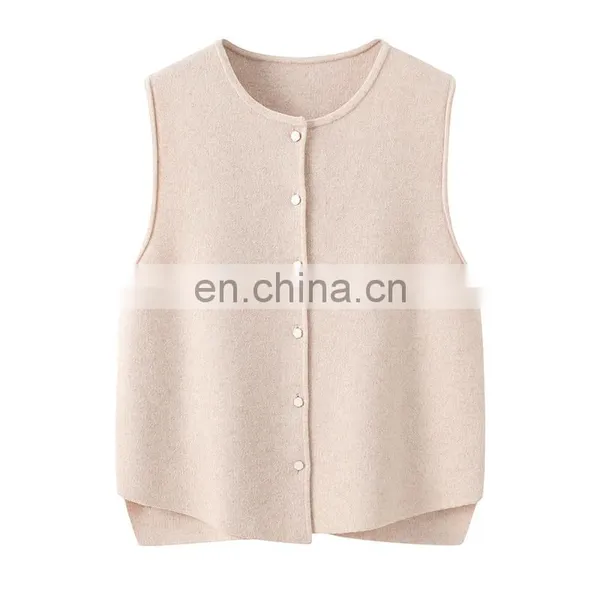 Inner Mongolia Erdos Casual Crew Neck Button Vest for Women Knitted Woolen Cashmere Tops With Embroidered Logo Outer Wear photo-6