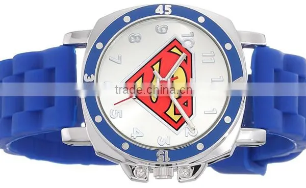 Waterproof Quartz Movement Silicon Superman Watch for Kids