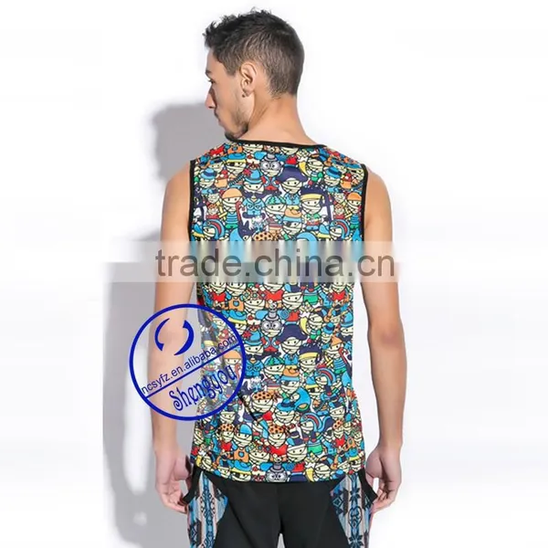 2015 Fashion Design 100 Cotton Mens Full Printed Tank Top photo-2