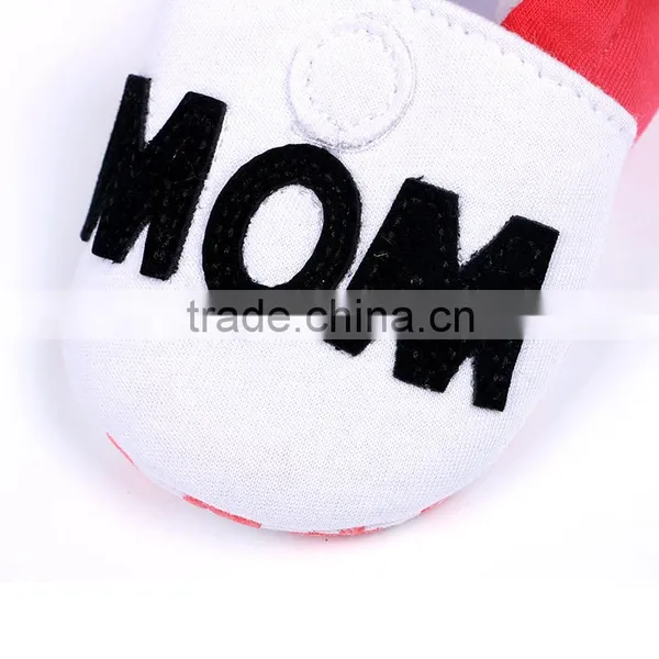 2016 Good Quality Comfortable Red White Shose With Saying I Love Mom Baby PU Toddler Shoes photo-5