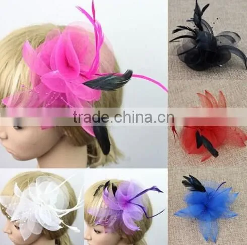 Elegant Beautiful Lace Feather Headpiece Carnival Bead Fascinator