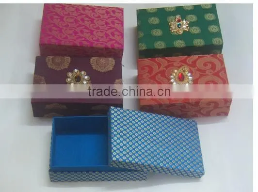 Brocade Fabric Covered Boxes With Fancy Embellishments for Chocolates, Weddings, Gifting