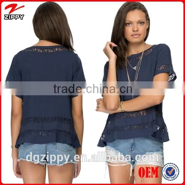 Lace Insert New Model Blouses Top Fashion Blouses 2015