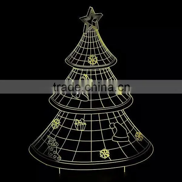 3D Optical Illusion Christman Tree Night Lamp Night Light 10 Colorful LEDs Ultra-thin Acrylic Light Panel AA Battery or DC 5V photo-2