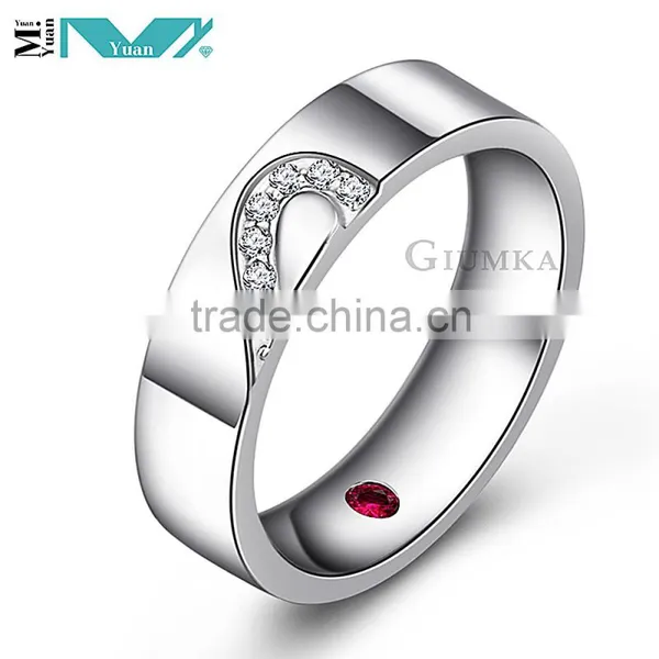A Pair Stainless Steel Couple Rings Ture Love Heart Wedding CZ Band Promise Love photo-2