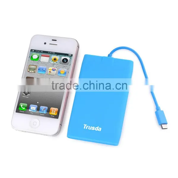 Built in Cables 3000mAh Power Bank Credit Card Shaped Portable Mobile Phone Charger photo-4