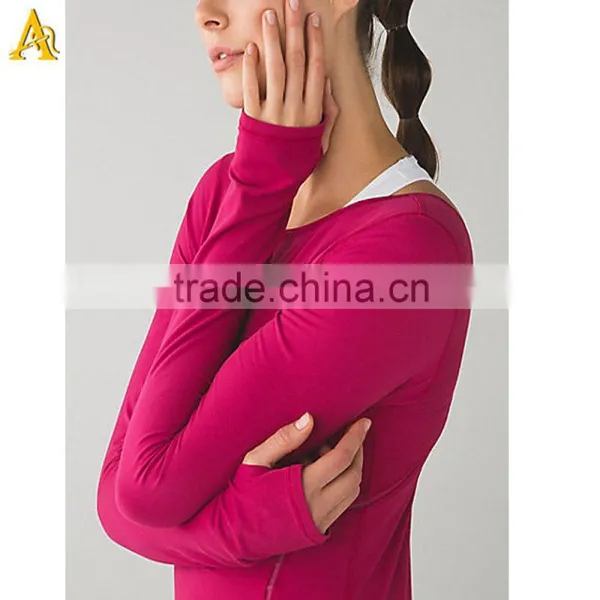 2016 Yoga Plain 88nylon and 12 Spandex Long Sleeve Sports Wear t Shirts for Ladies China Supplier photo-3