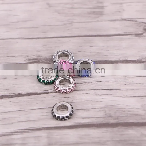 Women Fashion Dark Silver Colorful Crystal Round Charm Big Hole Loose Bead for Original European Bracelet Jewelry photo-2