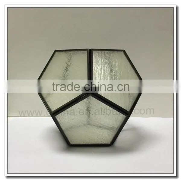 Table Display / Wedding Vintage Glass and Brass Geometric Terrarium, Indoor Garden, Planter Geometric Glass Frosted Terrarium photo-3