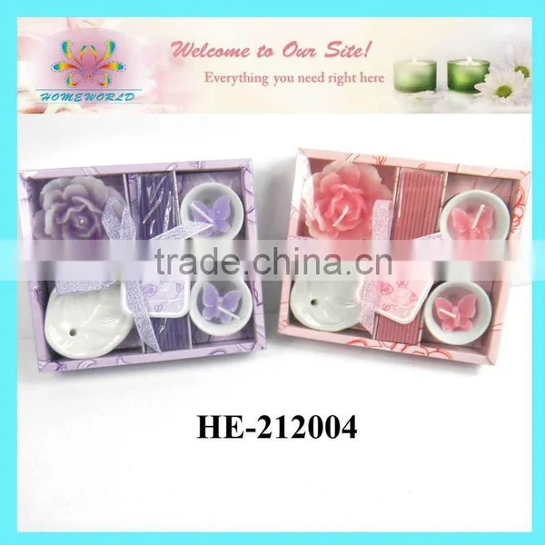 Flower Candle With Incense Stick and Holders Set