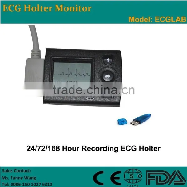 Hot Sale!!!CE Approved Advanced 3 Channel Mini 24/72/168-hour LCD ECG Holter Recorder System With Premier Holter Software-ECGLAB photo-2