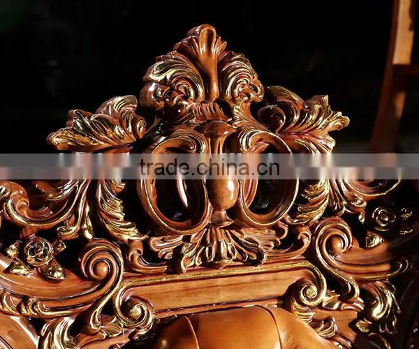 American Style Palace Leather Sofa With Carved Wooden Frame, Villa Sofa Set(MOQ=1 SET) photo-3