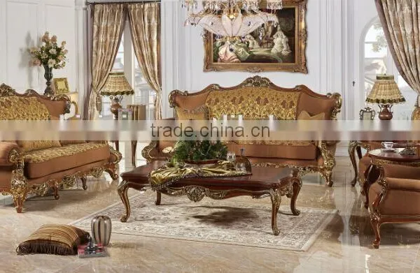 Antique Classic Royal Solid Wood Carved Sofa, Luxury Button Tufted Golden Sofa Set, Palace Design Living Room Furniture Set photo-2
