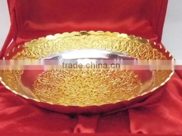 New Design Made in India Promotional Gift, Corporate Gift Item Gold and Silver Plated Brass Bowl photo-2
