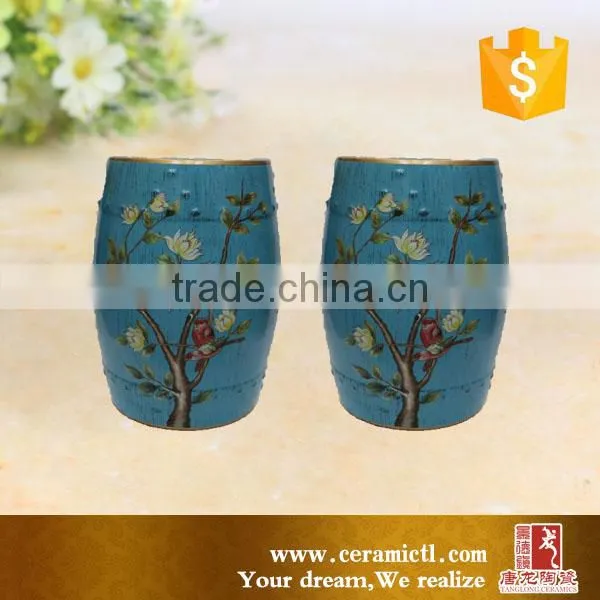 Porcelain Round Garden Stool Cobalt Blue Painted Ceramic Stool photo-2