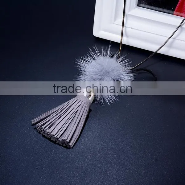 Autumn Winter Mink Hair Ball Pendant Necklace Velvet Tassel Long Necklace Long Sweater Necklace photo-6