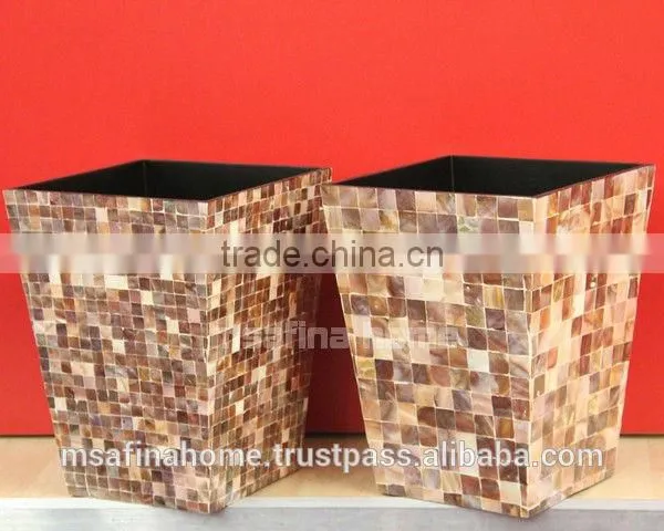 Mother of Pearl Bathroom Decor Trash Bin