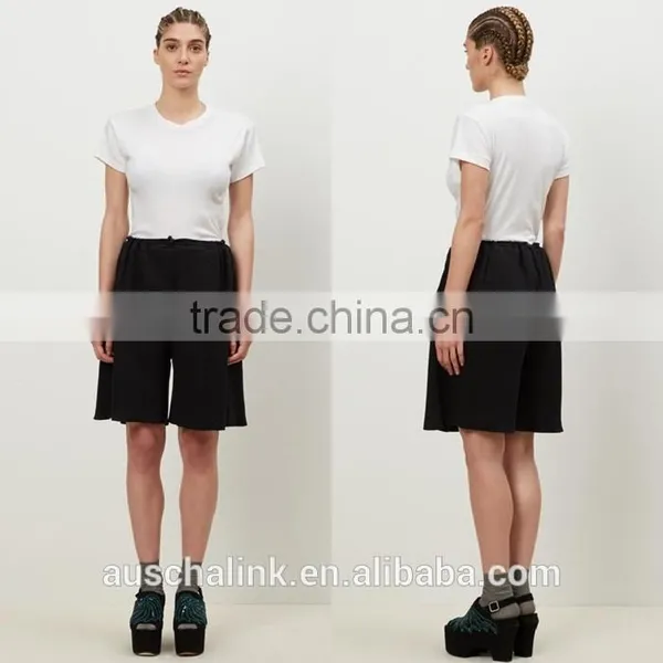 Wholesale Loose Fit Wide Leg Open Women Black Rib Custom Sweat Shorts photo-5