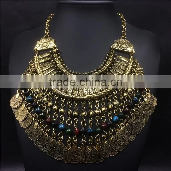 Multilayer Out Vintage Coins Color Beads Pendant Necklaces Jewelry for Women photo-3