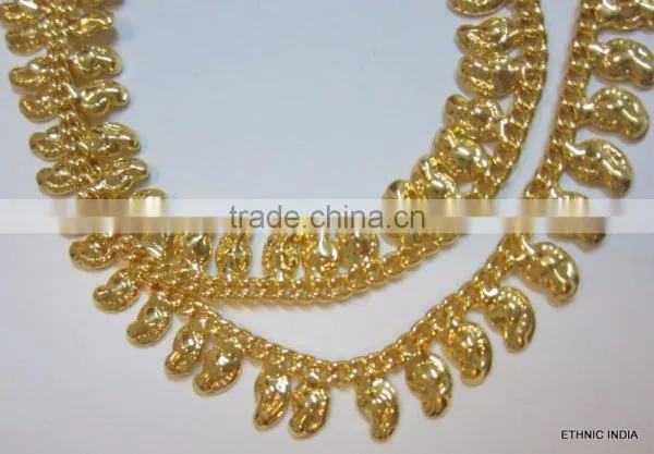 Gold TONE CHAIN PAISLEY DESIGN ANKLETS PAYAL Pair Foot Chain photo-3