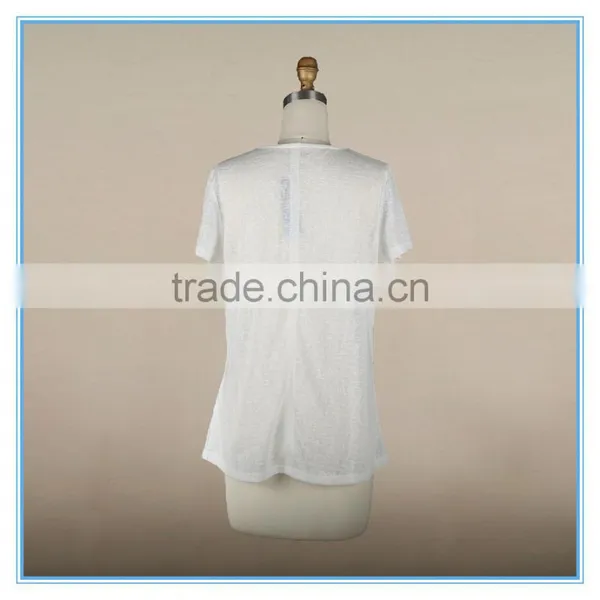 Fashion Woman Korean Lace Linen Fabric Blouse Beaded Neck Design photo-2