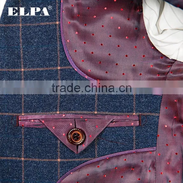 ELPA NXB0024 Designer Fashion Tailor Made Navy Check Woolen 3 Piece Formal Boys Tuxedo Suits photo-5