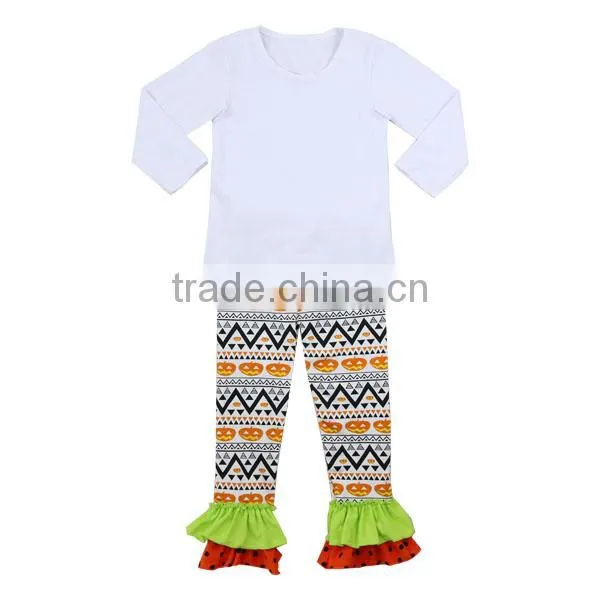 Fall Boutique Orange Icing Raglan Stripe Knit Ruffle Children Outfits Halloween Girls Raglan Outfits photo-4