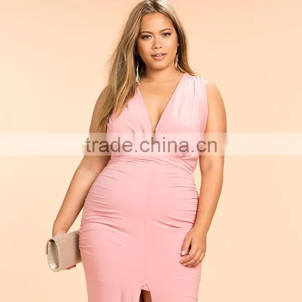 Plunge Neck Sleeveless Plus Size Maxi Evening Dresses for Fat Ladies photo-5