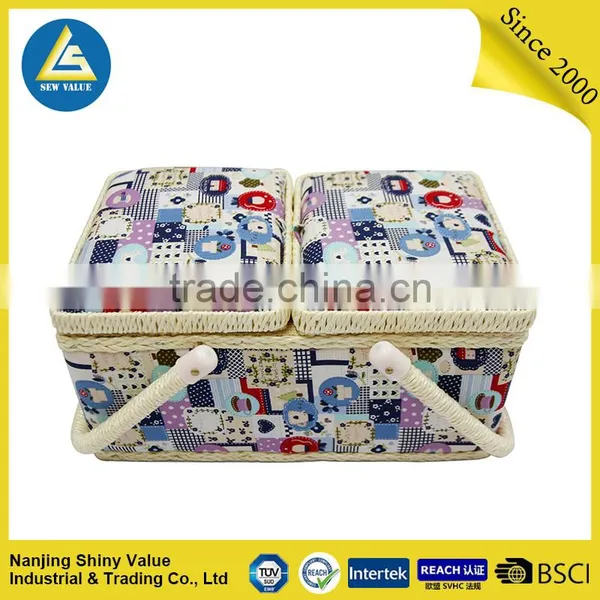 Large Aquare Woven Fabric Basket For Sewing Needlework At Home By Hand photo-4