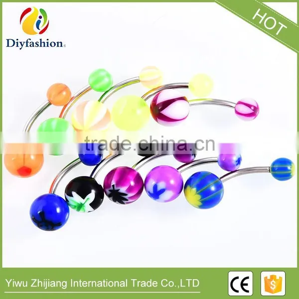 Mixed Colored Silica Gel Round Stainless Steel Navel Ring photo-4