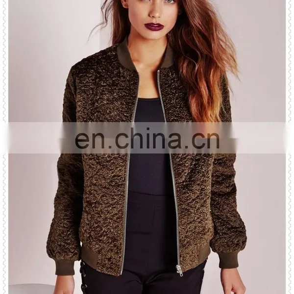 Custom Luxe Khaki Wool Bomber Jacket Winter Wholesale Low Price OEM photo-4