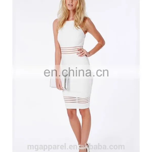 Hot Sales Summer Sexy Strappy Mesh Detail White Bodycon Midi Dress photo-3