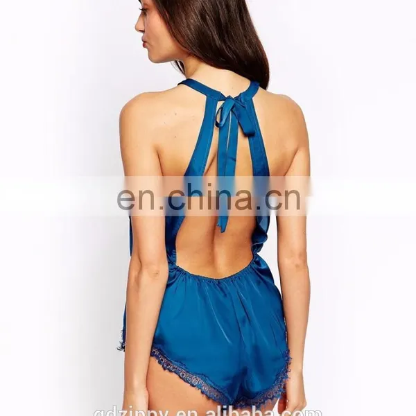 Wholesale Women Halter Chiffon Lace Playsuit photo-3