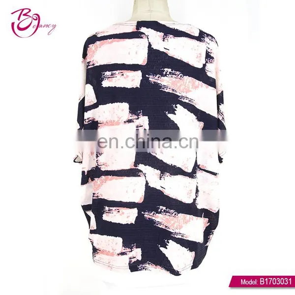 Short Sleeve Pink Block Plus Size Fashion Fancy Ladies Tops photo-2