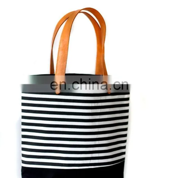 Canvas and Leather Bag Summer Tote Bag Cotton Canvas Tote Bag