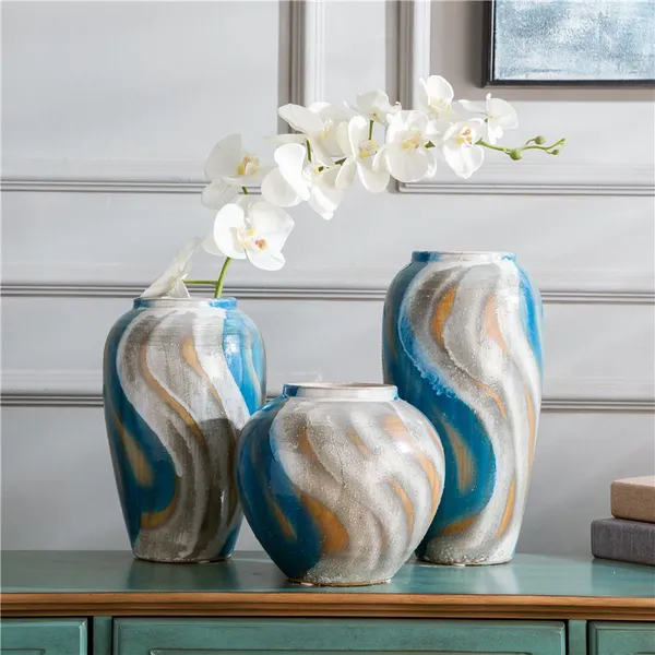 Mediterranean Simple Style Abstract Hand Paint Colours Ceramic Vase For Table Decoration photo-2