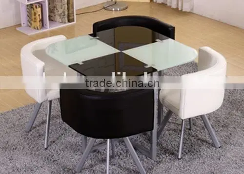 1+4 Square Glass Table Set Small Meeting Tables Dinning Talbes and Chair photo-2