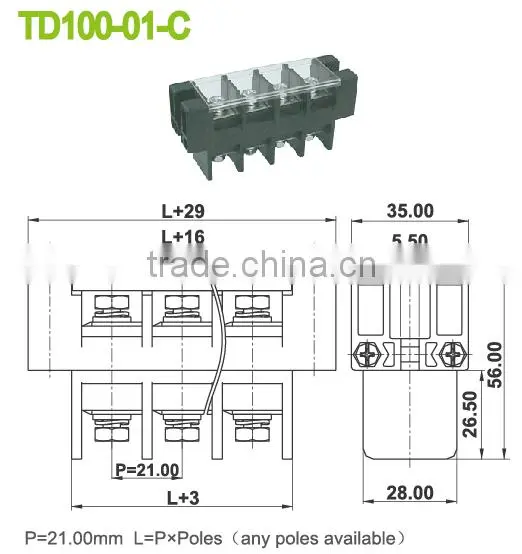 Panel Terminal Blocks 101A 600V With Cover 21mm Perforation Terminal Blocks photo-2