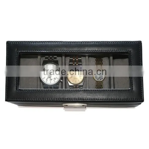 Black Genuine Leather 5-slot Watch Display Box Watch Organizer Case Travel Jewelry Case photo-4