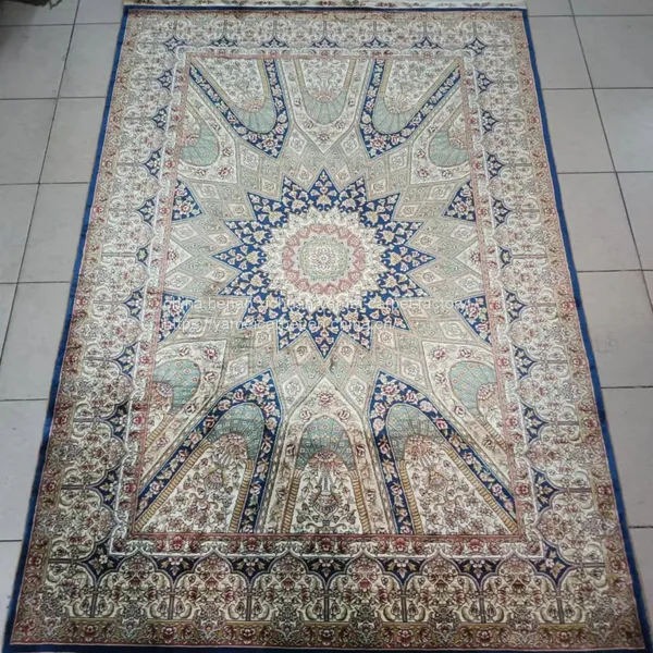 5x8ft Royal Blue Handmade Silk Persian Carpet for Sitting Room and Bedding Room photo-5