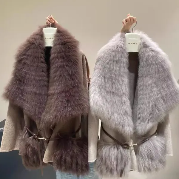 Winter new fox fur coat, women's double-sided woolen coat, young fur coat