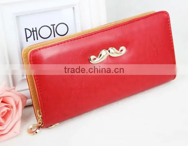 Women's Classic Multifunction PU Blue Coin Purse Wallet With Mustache photo-4